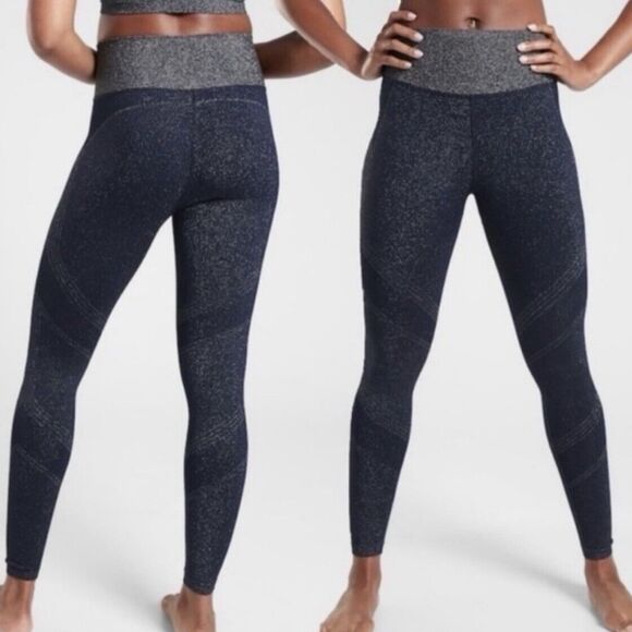 Athleta Twilight 2.0 Tight XS Navy‎ Blue Metallic High Rise Lifestyle Athleisure - Picture 1 of 8